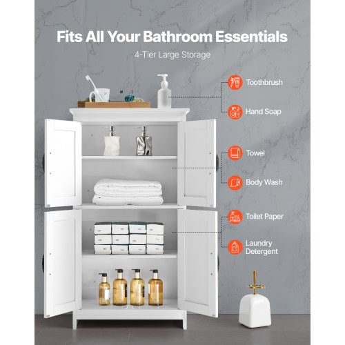 Badrumsskåp i trä, förvaringsorganisatör, justerbar hylla, vit |  EU