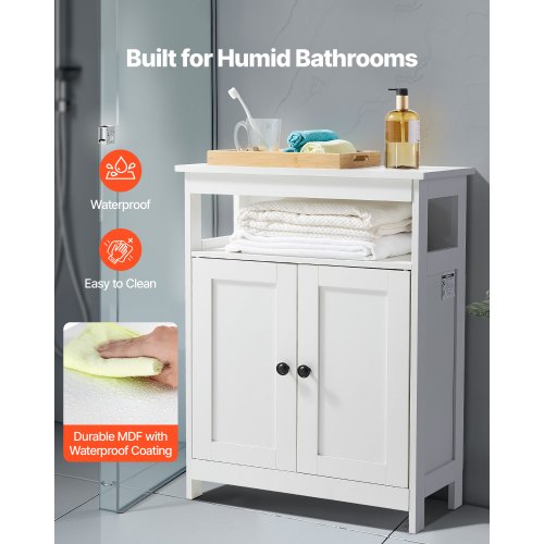 Badrumsskåp i trä, förvaring, 3 nivåer med justerbar hylla, vit |  EU