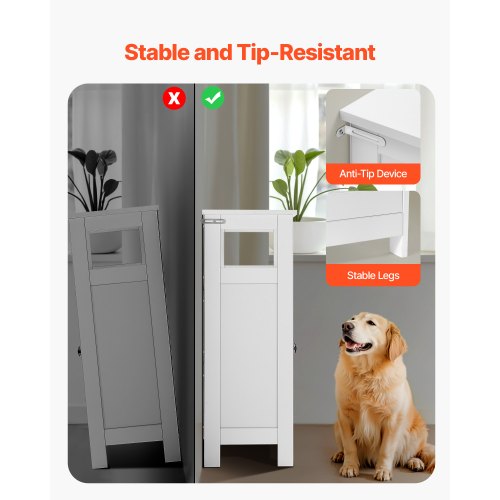 Badrumsskåp i trä, förvaring, 3 nivåer med justerbar hylla, vit |  EU