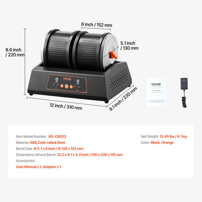 Rock Tumbler Machine 8 lbs Rock Polishing Kit 9-växlad 9-dagars timer Dubbla fat