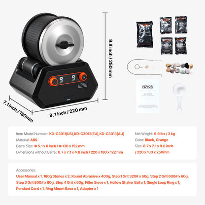 Rock Tumbler Kit 4 lbs Rock Polisher 9 hastigheter 9-dagars timer med gryn