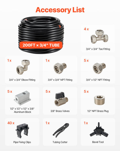 Air Compressor Line Kit 3/4'' x 200FT PU Air Compressor Line System Black