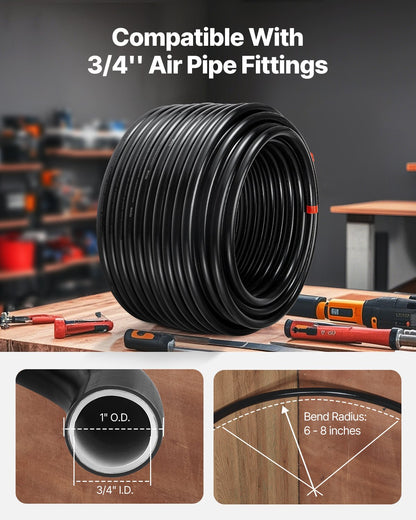 Air Compressor Line Kit 3/4'' x 200FT PU Air Compressor Line System Black