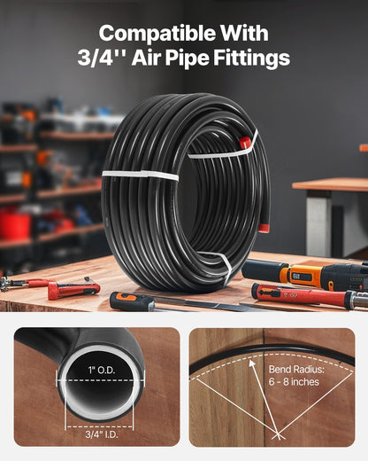 Air Compressor Line Kit 3/4'' x 100FT PU Air Compressor Line System Svart