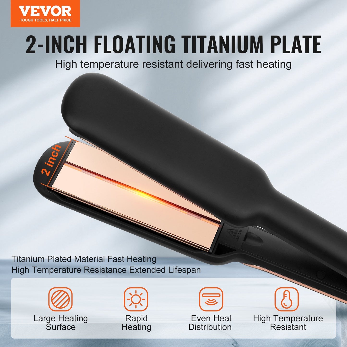 2-inch hair straightener with infrared technology and negative ion