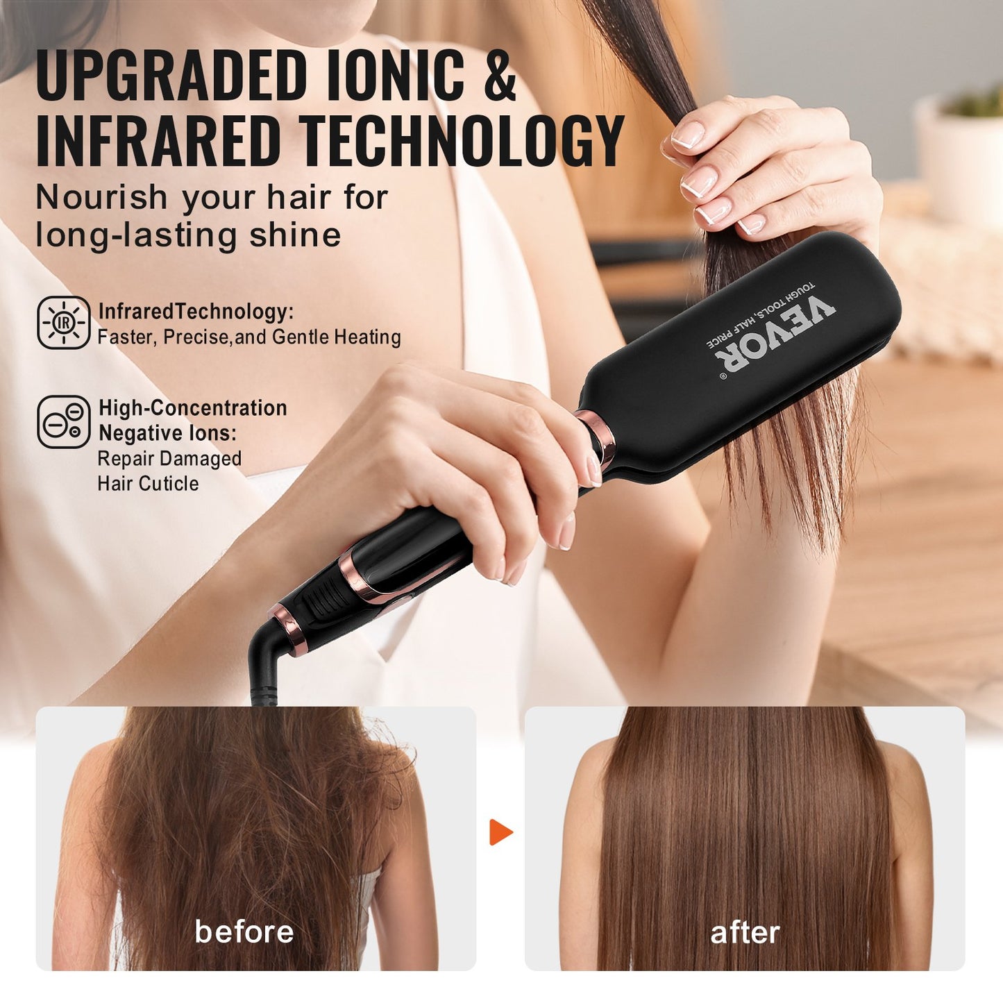 2-inch hair straightener with infrared technology and negative ion