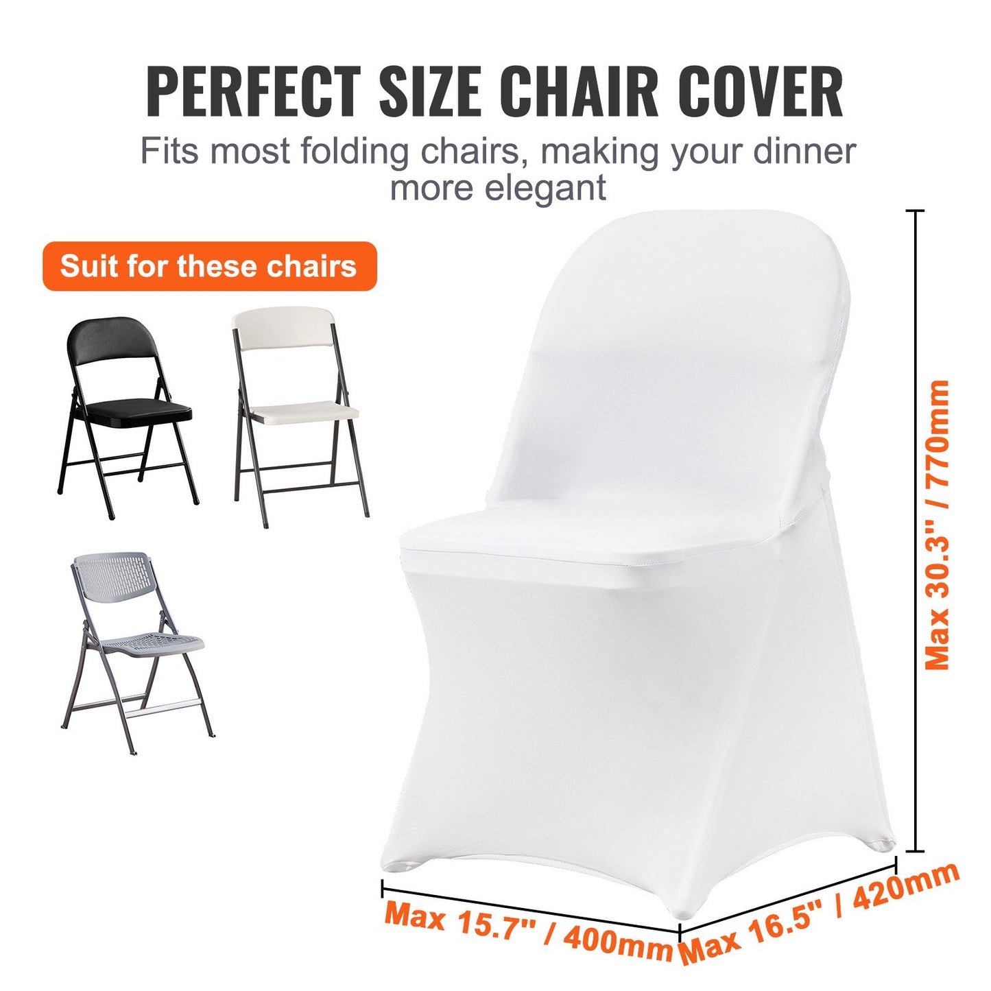 50PCS White Stretch Spandex Folding Chair Covers, Universal Fitted Chair Covers, Removable Washable Protective Covers, for Wedding, Holiday, Banquet, Party, Celebration, Dinner