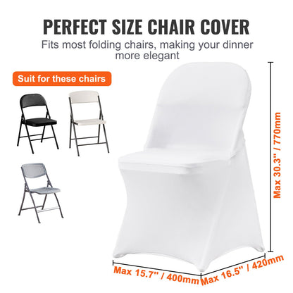 50PCS White Stretch Spandex Folding Chair Covers, Universal Fitted Chair Covers, Removable Washable Protective Covers, for Wedding, Holiday, Banquet, Party, Celebration, Dinner