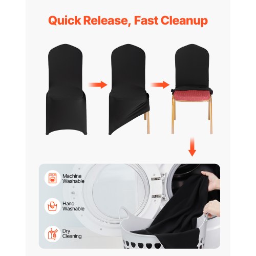 150 st svarta stolsöverdrag, polyester spandex stolsöverdrag, stretchöverdrag för bröllopsfest middag bankett platt front stolsöverdrag, passar stolsmått upp till 20,08 x 17,72 x 37,4 tum |  EU