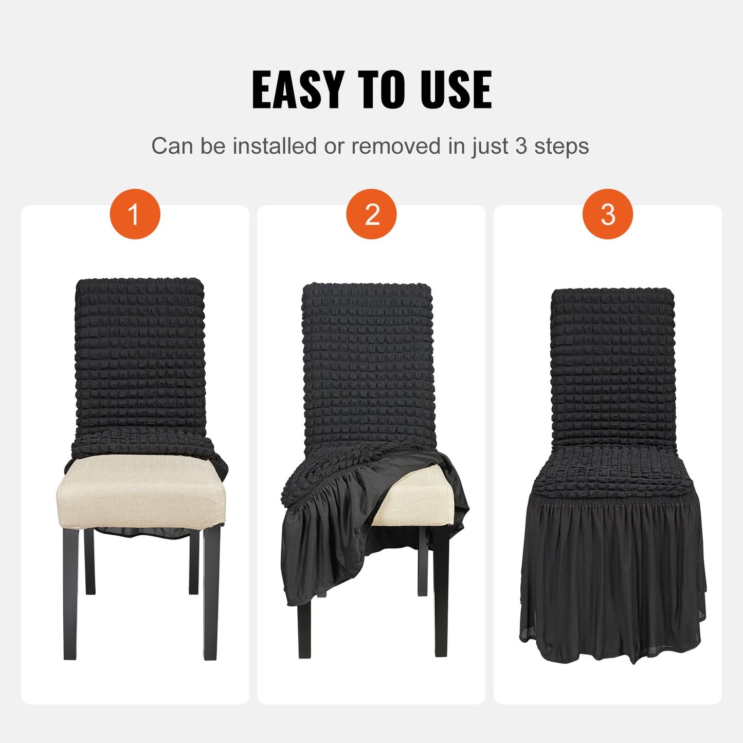 4 Stück schwarze Klappstuhlhussen aus elastischem Spandex, universell passender Stuhlbezug mit Rock, abnehmbare und waschbare Schutzhüllen, für Hochzeiten, Feiertage, Bankette, Partys, Feiern, Abendessen
