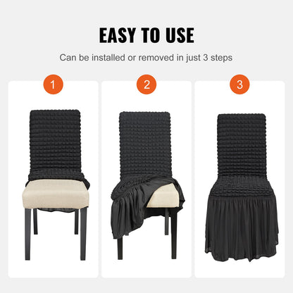 4 Stück schwarze Klappstuhlhussen aus elastischem Spandex, universell passender Stuhlbezug mit Rock, abnehmbare und waschbare Schutzhüllen, für Hochzeiten, Feiertage, Bankette, Partys, Feiern, Abendessen