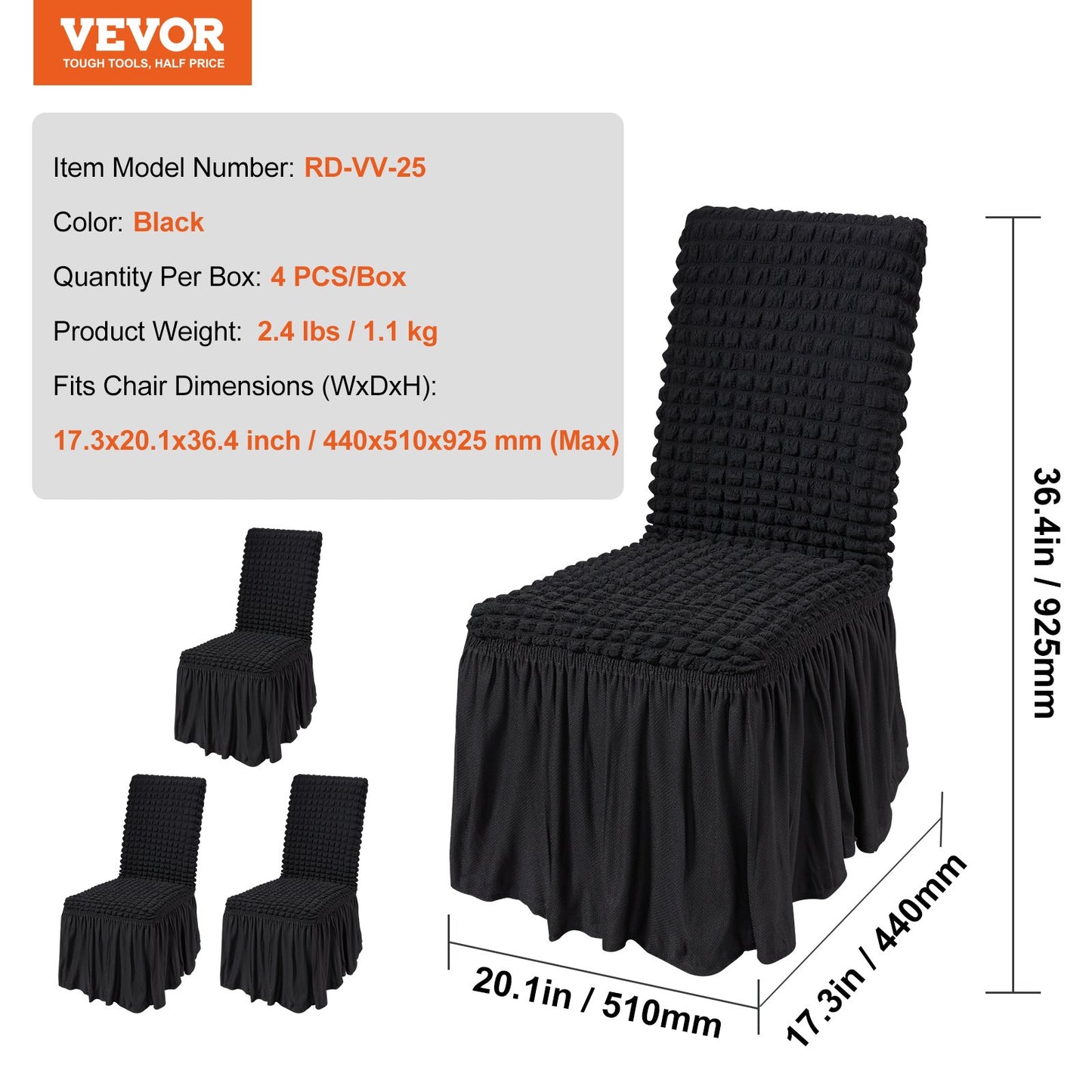 4 Stück schwarze Klappstuhlhussen aus elastischem Spandex, universell passender Stuhlbezug mit Rock, abnehmbare und waschbare Schutzhüllen, für Hochzeiten, Feiertage, Bankette, Partys, Feiern, Abendessen