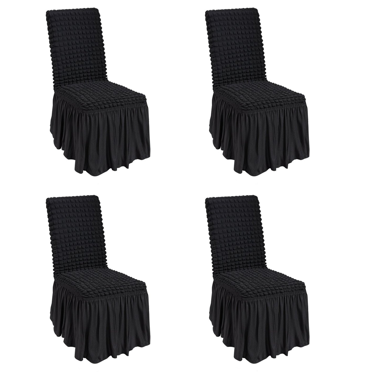 4 Stück schwarze Klappstuhlhussen aus elastischem Spandex, universell passender Stuhlbezug mit Rock, abnehmbare und waschbare Schutzhüllen, für Hochzeiten, Feiertage, Bankette, Partys, Feiern, Abendessen