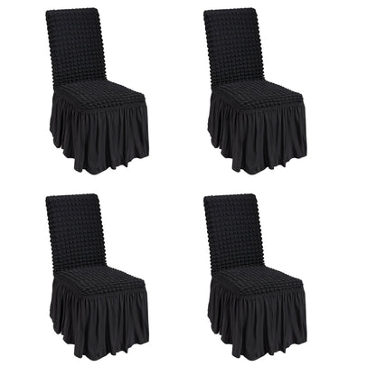 4 Stück schwarze Klappstuhlhussen aus elastischem Spandex, universell passender Stuhlbezug mit Rock, abnehmbare und waschbare Schutzhüllen, für Hochzeiten, Feiertage, Bankette, Partys, Feiern, Abendessen