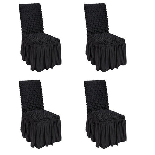 4 ST Black Stretch Spandex fällbara stolsöverdrag, universellt utrustat stolsöverdrag med kjol, avtagbara tvättbara skyddsöverdrag, för bröllop, semester, bankett, fest, fest, middagar