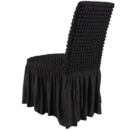 4 Stück schwarze Klappstuhlhussen aus elastischem Spandex, universell passender Stuhlbezug mit Rock, abnehmbare und waschbare Schutzhüllen, für Hochzeiten, Feiertage, Bankette, Partys, Feiern, Abendessen