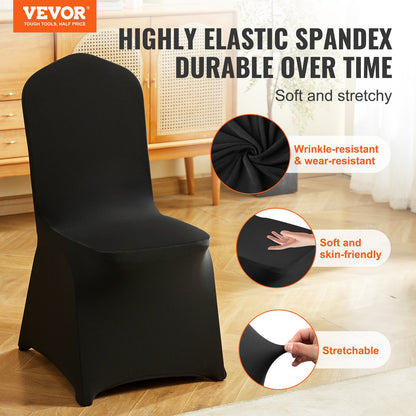 50PCS Black Stretch Spandex Folding Chair Covers, Universally Fitted Chair Covers, Removable Washable Protective Covers, for Wedding, Holiday, Banquet, Party, Celebration