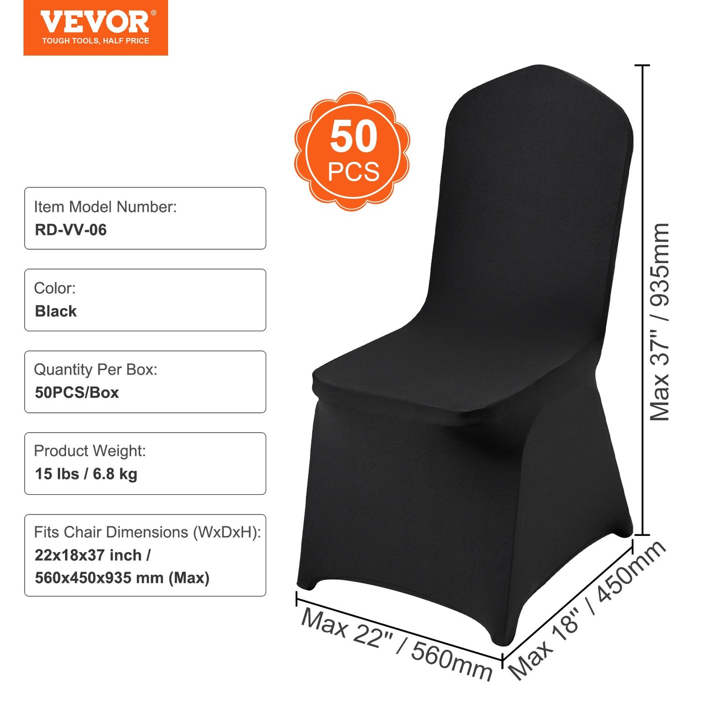 50PCS Black Stretch Spandex Folding Chair Covers, Universally Fitted Chair Covers, Removable Washable Protective Covers, for Wedding, Holiday, Banquet, Party, Celebration