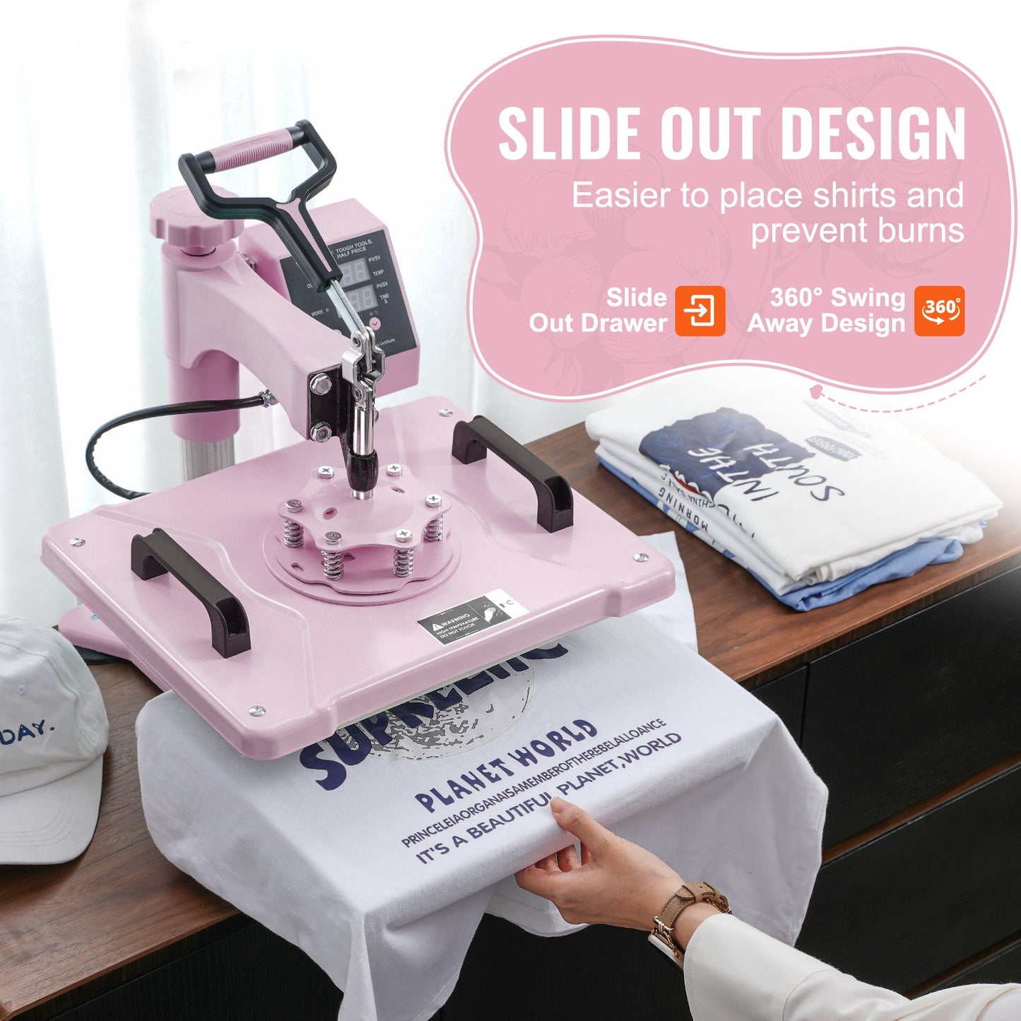 Heat Press Machine 12x15 i 5 i 1 med 30oz Tumbler Press T-shirts Rosa