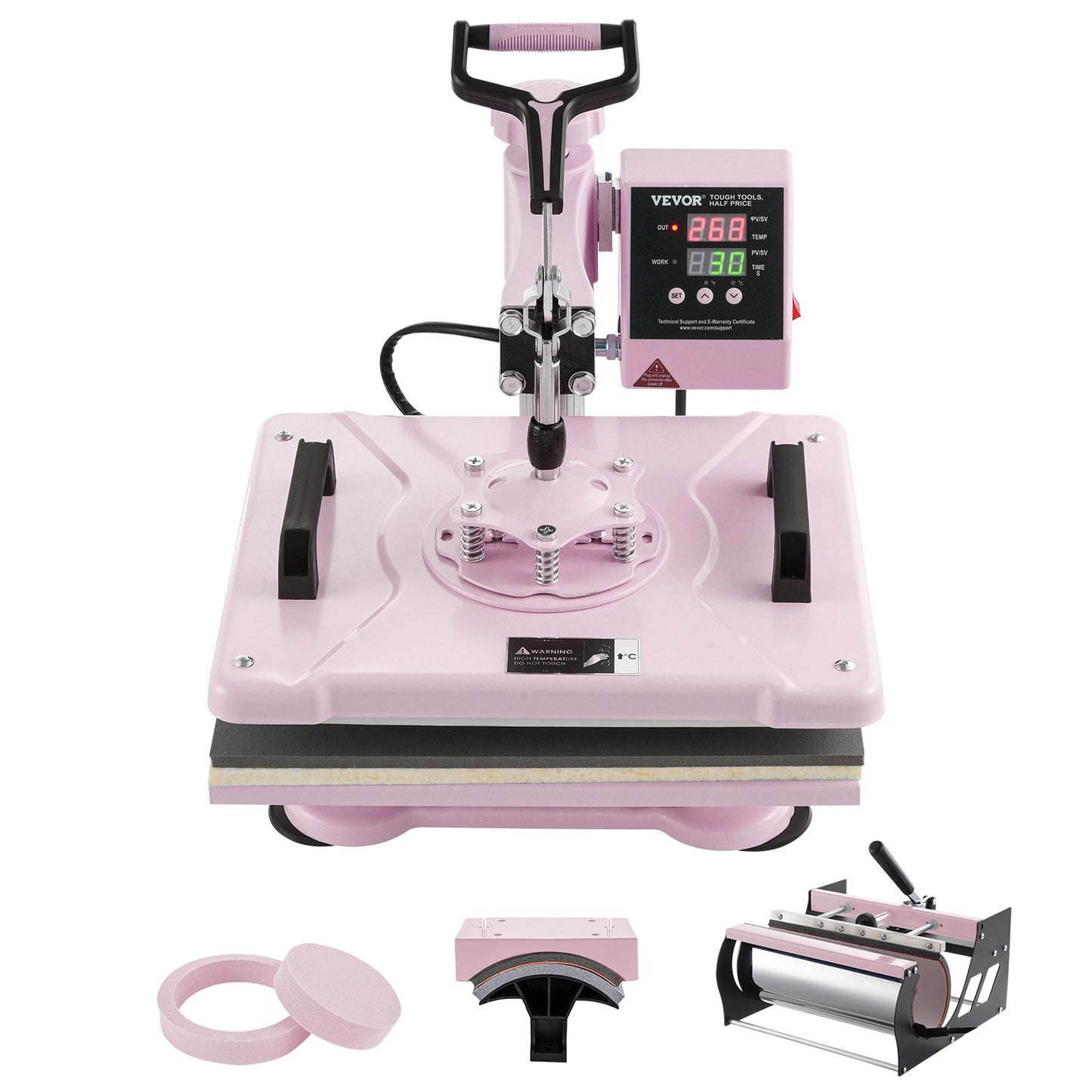 Heat Press Machine 12x15 i 5 i 1 med 30oz Tumbler Press T-shirts Rosa