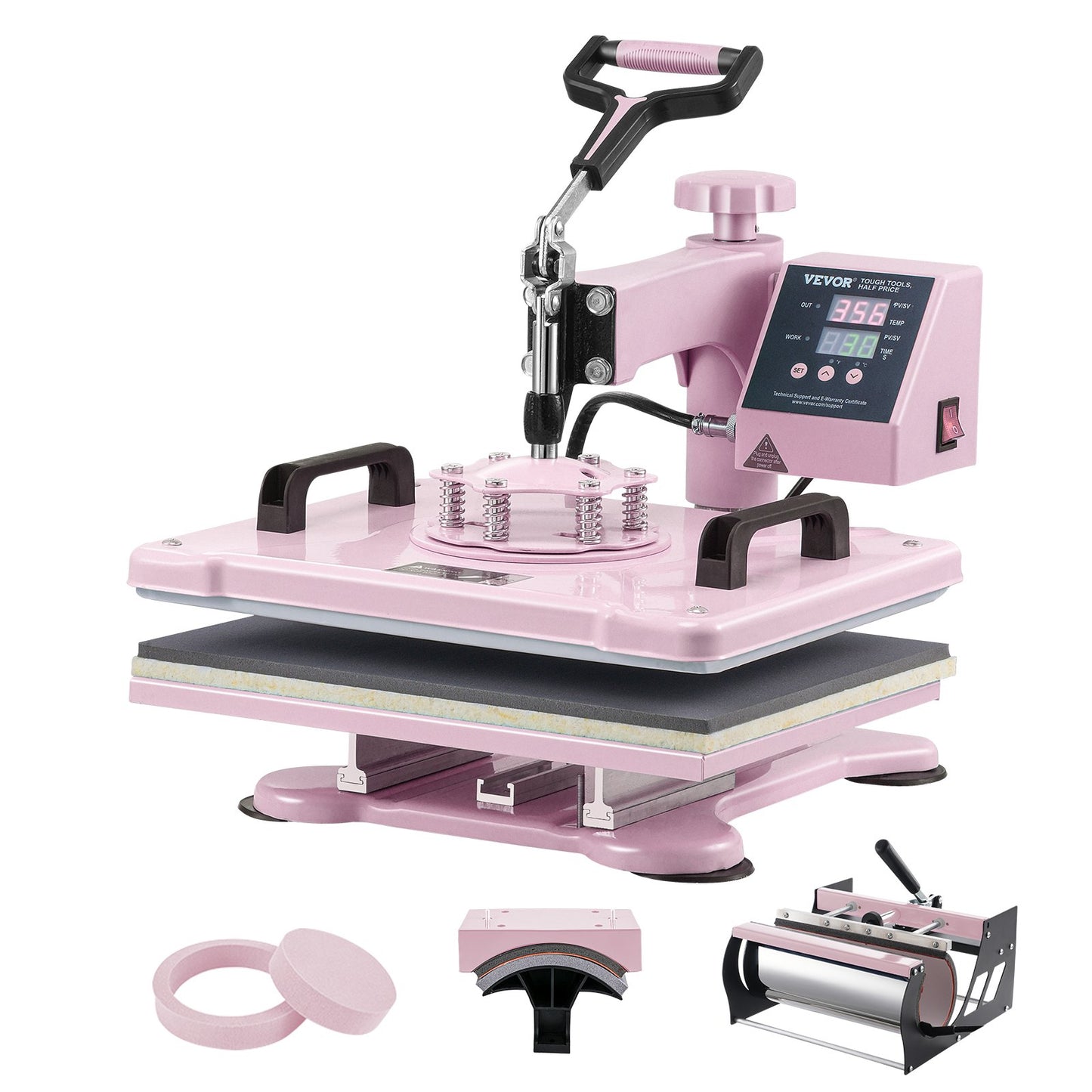 Heat Press Machine 12x15 i 5 i 1 med 30oz Tumbler Press T-shirts Rosa