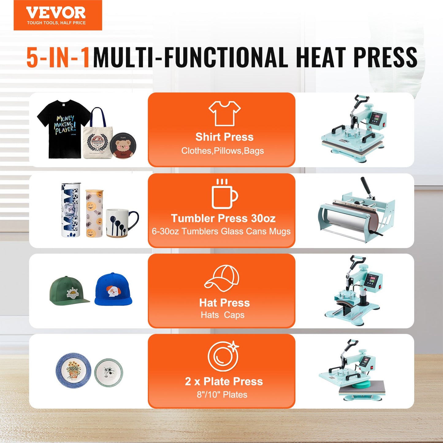 Heat Press Machine 12x15 i 5 i 1 med 30oz Tumbler Press T-shirts Grön