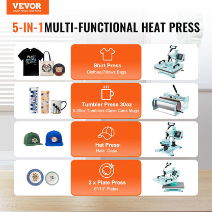 Heat Press Machine 12x15 i 5 i 1 med 30oz Tumbler Press T-shirts Grön