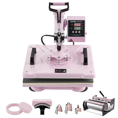 Heat Press Machine 12x15 i 8 i 1 med 30oz Tumbler Press T-shirts Rosa