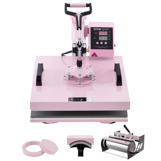 Heat Press Machine 15x15 i 5 i 1 med 30oz Tumbler Press T-shirts Rosa