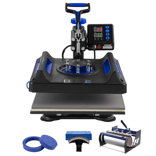 5 in 1 Heat Press Machine 15x15 in 30oz Tumbler Press T-shirts Svart+Blå