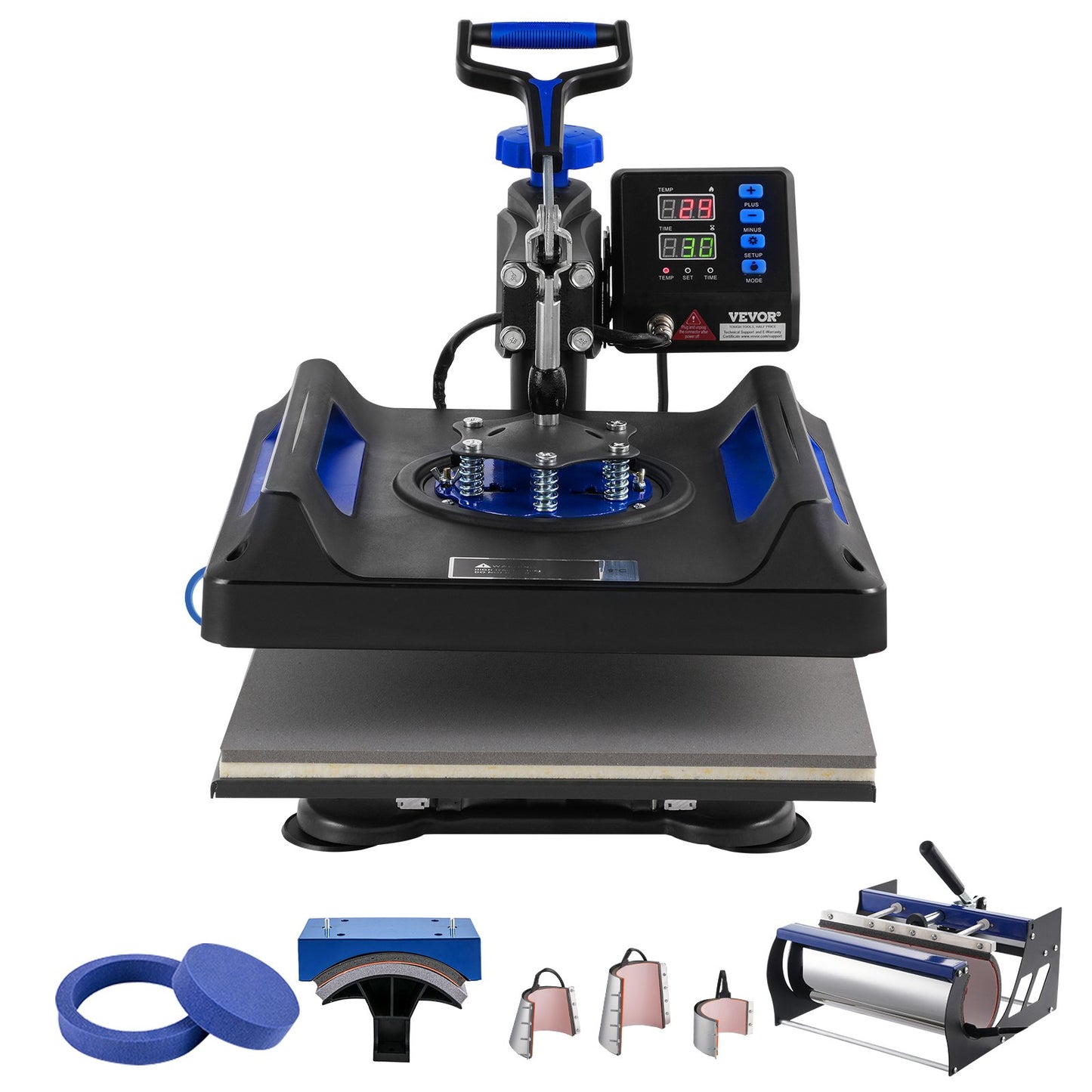 8 in 1 Heat Press Machine 15x15 in 30oz Tumbler Press T-shirts Svart+Blå