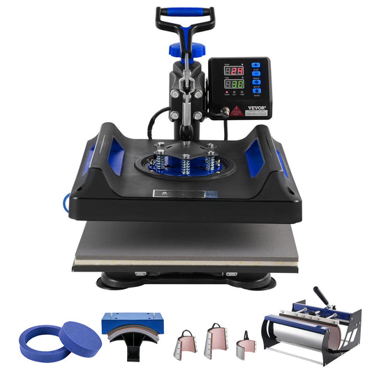 8 in 1 Heat Press Machine 15x15 in 30oz Tumbler Press T-shirts Svart+Blå