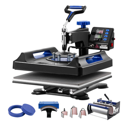 8 in 1 Heat Press Machine 15x15 in 30oz Tumbler Press T-shirts Svart+Blå