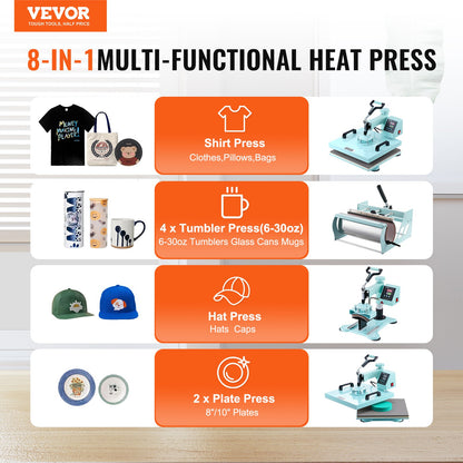 Heat Press Machine 15x15 i 8 i 1 med 30oz Tumbler Press T-shirts Grön