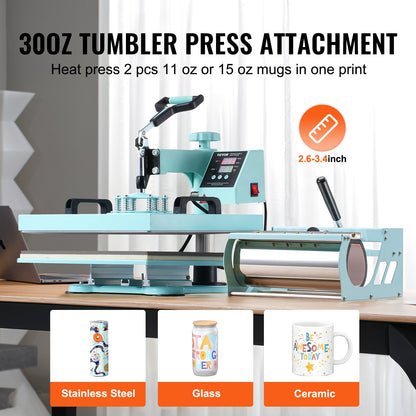 Heat Press Machine 15x15 i 8 i 1 med 30oz Tumbler Press T-shirts Grön