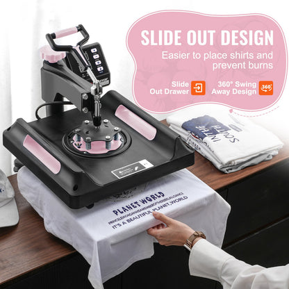 8 in 1 Heat Press Machine 15x15 in 30oz Tumbler Press T-shirts Svart
