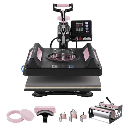 8 in 1 Heat Press Machine 15x15 in 30oz Tumbler Press T-shirts Svart