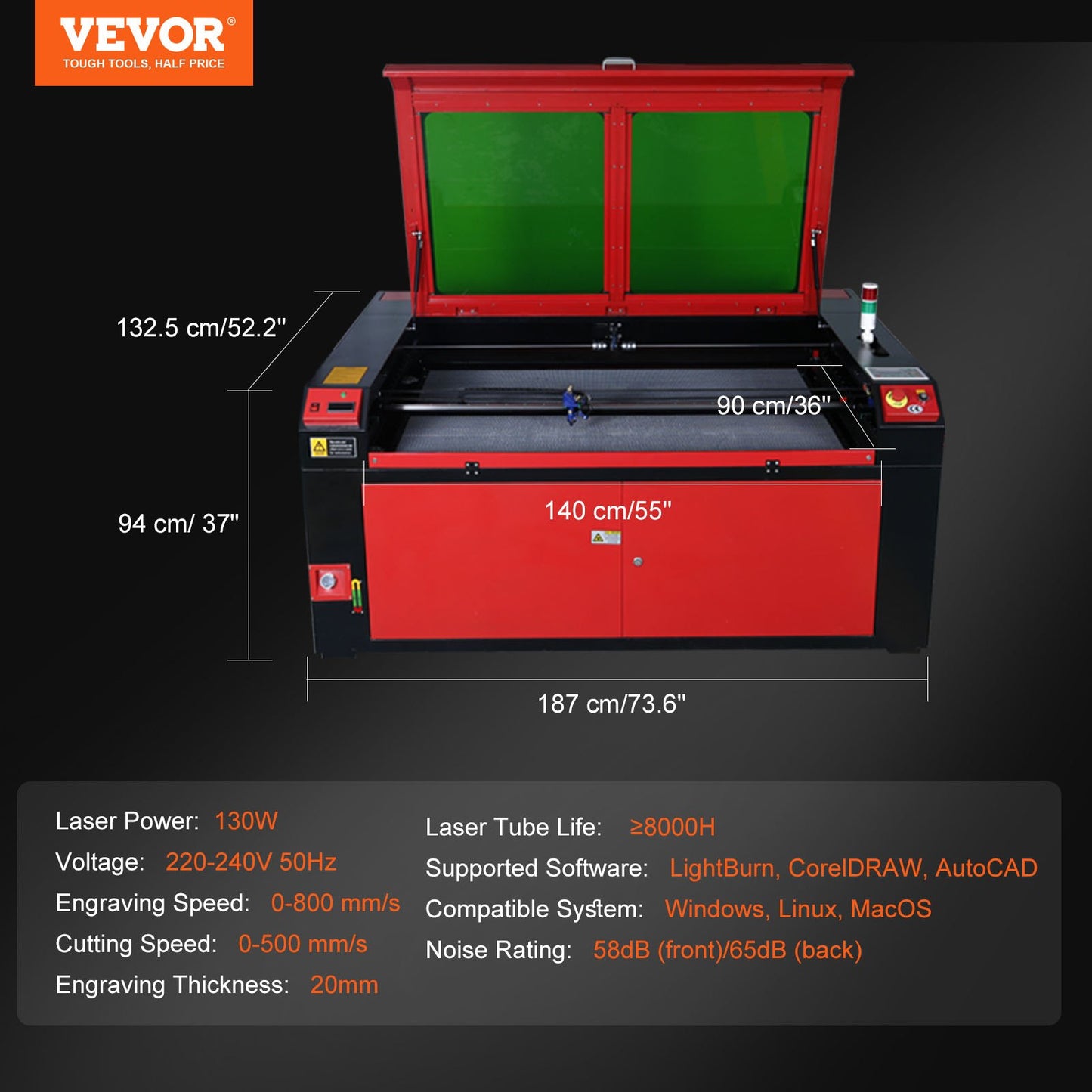 130W CO2 Laser Engraver Engraving Carving Print Machine 900x1400mm Workbed