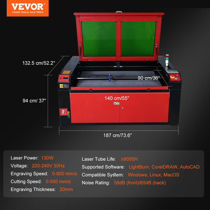 130W CO2 Laser Engraver Engraving Carving Print Machine 900x1400mm Workbed