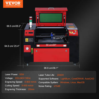 50W CO2 Lasergravör Gravyr Carving Print Machine 300x500 mm Arbetsbädd