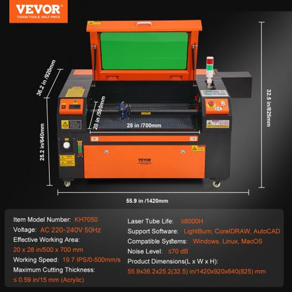 80W CO2 laser engraver, engraving, carving, printing machine, 500x700 mm work bed | EU