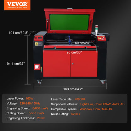 100W CO2 Lasergravör Gravyr Carving Print Machine 600x900 mm Arbetsbädd