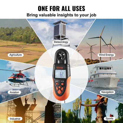Bluetooth Handheld Anemometer, 14℉-140℉, Digital Wind Speed Meter with LED Backlight Display, Measures Wind Speed Wind Temperature Air Flow Wind Cooling, for Surfing Drone Flying HVAC