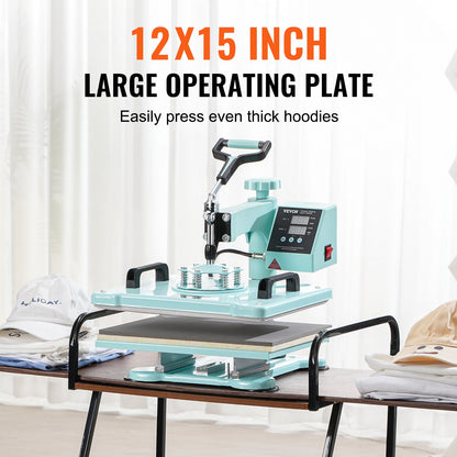 Heat Press Machine 12x15 in 2 in 1 Heat Transfer Machine for T-Shirts Hats