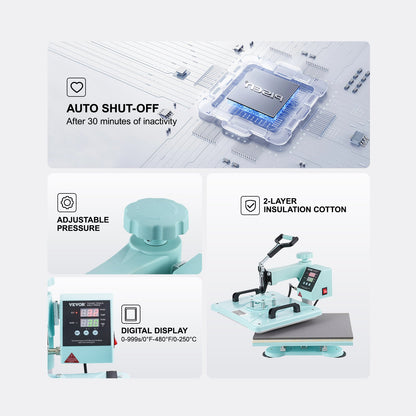 Heat Press Machine 12x15 in 2 in 1 Heat Transfer Machine for T-Shirts Hats
