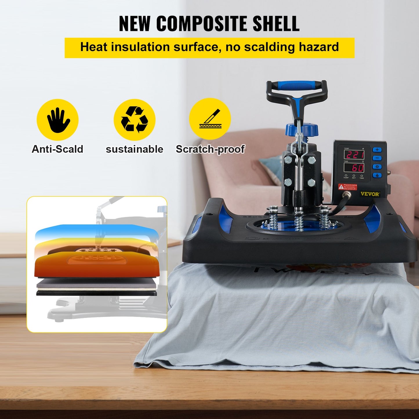 Wärmepresse, 30,5 x 38,1 cm, schnelles Aufheizen, 360°-Schwenk-Digital-Sublimationsdrucker für T-Shirt-Vinyl-Transfer, Segeltuchtaschen, Kissen, Banner, Blau