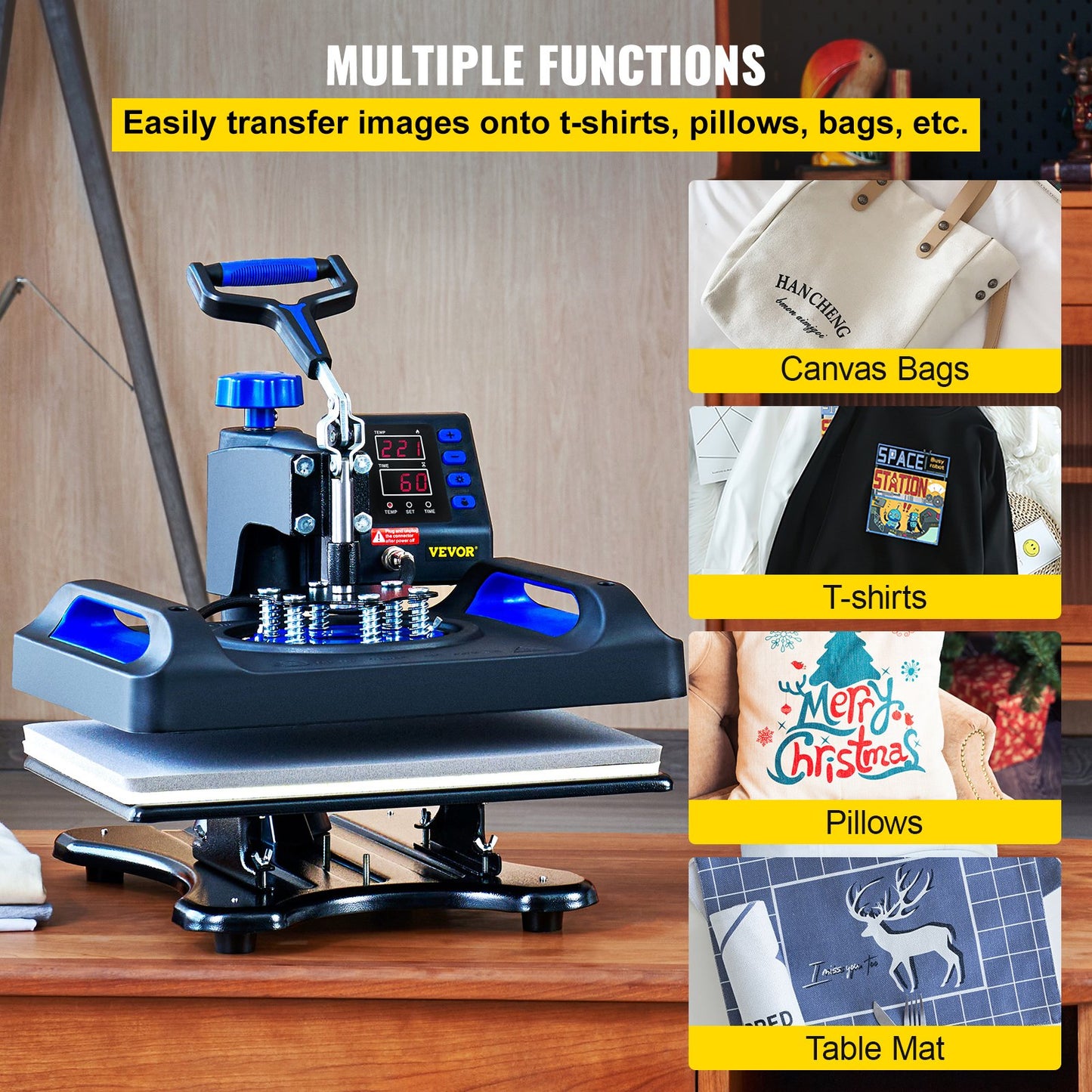 Wärmepresse, 30,5 x 38,1 cm, schnelles Aufheizen, 360°-Schwenk-Digital-Sublimationsdrucker für T-Shirt-Vinyl-Transfer, Segeltuchtaschen, Kissen, Banner, Blau