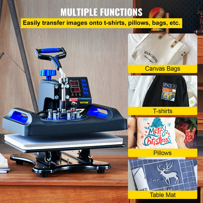 Wärmepresse, 30,5 x 38,1 cm, schnelles Aufheizen, 360°-Schwenk-Digital-Sublimationsdrucker für T-Shirt-Vinyl-Transfer, Segeltuchtaschen, Kissen, Banner, Blau