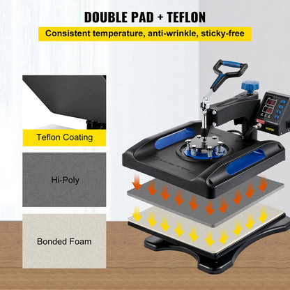 Digital Heat Press 15"x15" T-shirt Sublimation Transfer Machine Swing Away
