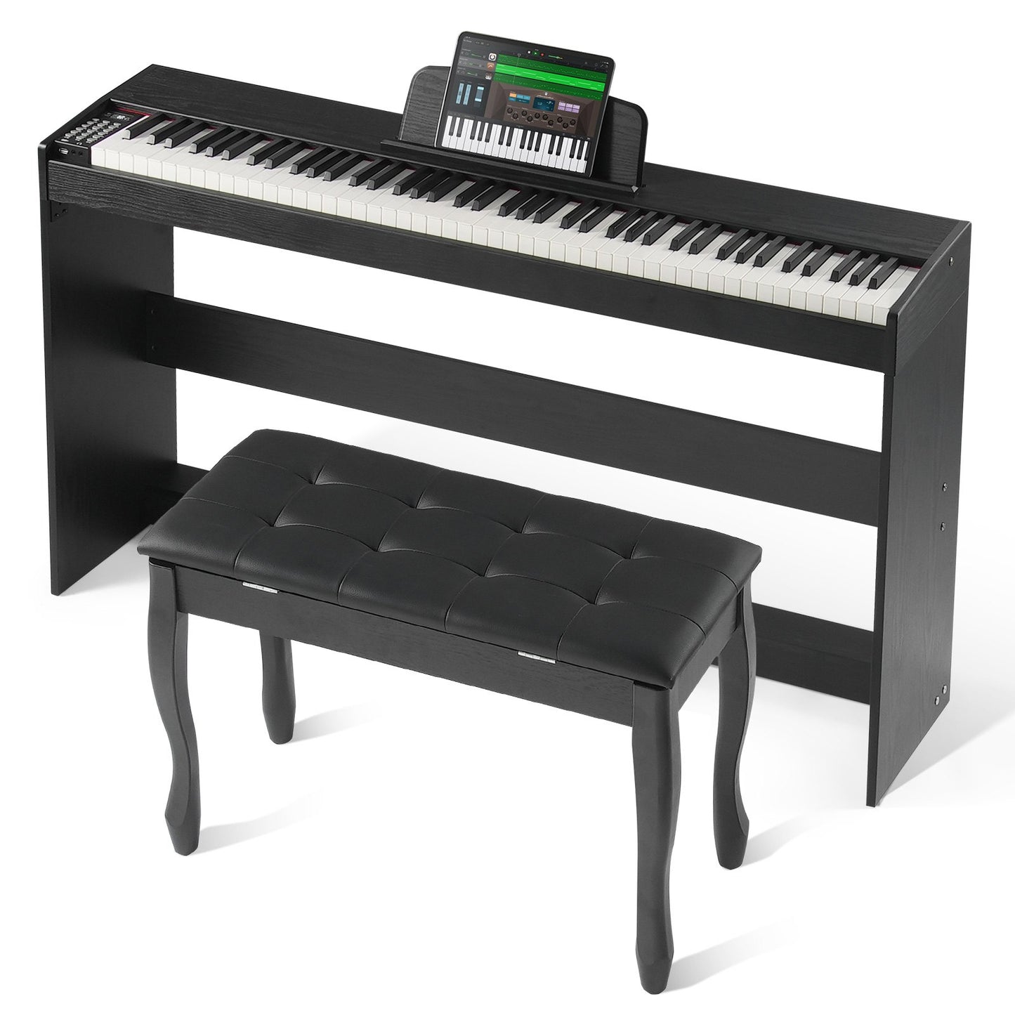 88-tangenter Helviktad digitalpiano Dubbelklaviaturläge Skåpfäste Bänk